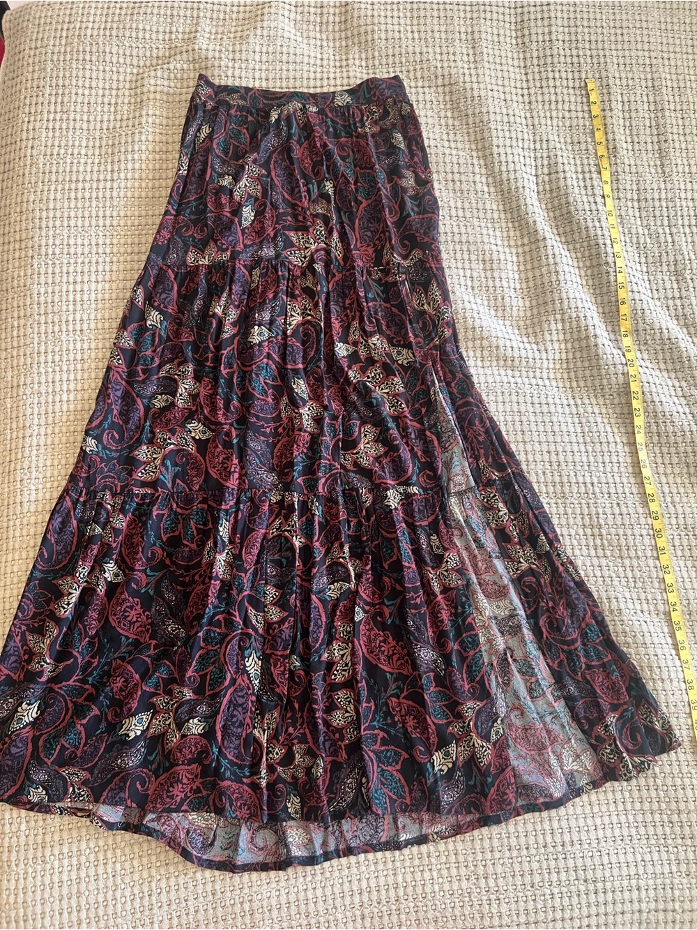 Shyanne Black and Burgundy Paisley Tiered Maxi Skirt